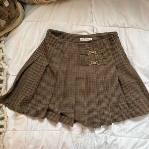 Brown Plaid/pleated Skirt